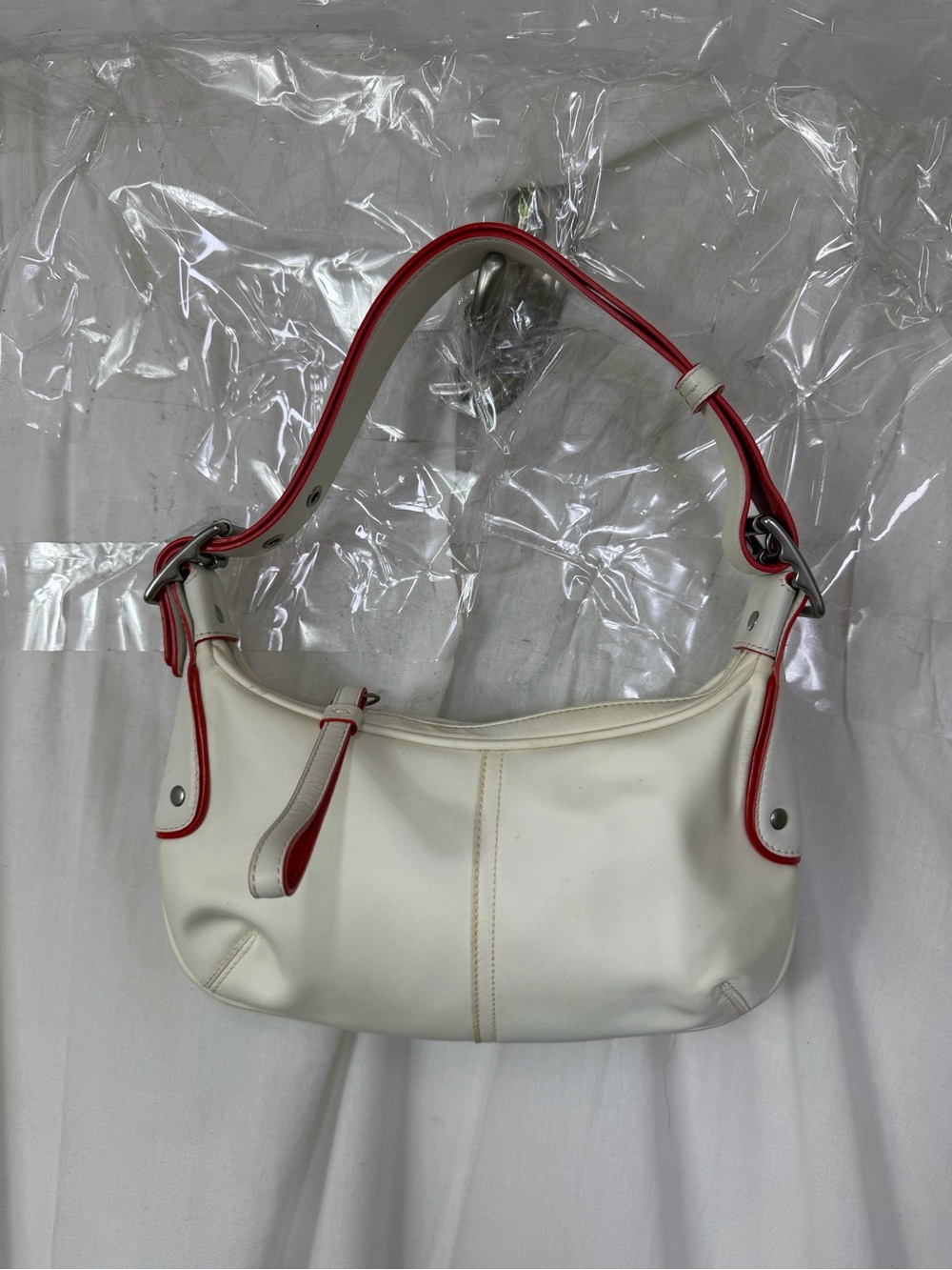 COACH Y2K Bicolor White Nylon Leather J3K-6671 Hobo Shoulder Pochette Bag - Picture 4 of 12